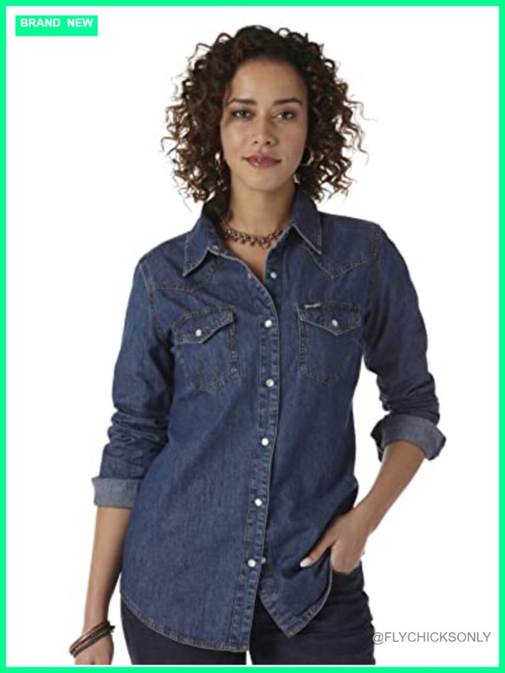 Wrangler Denim Snap Front Western Shirt Long Sleeve Button Down